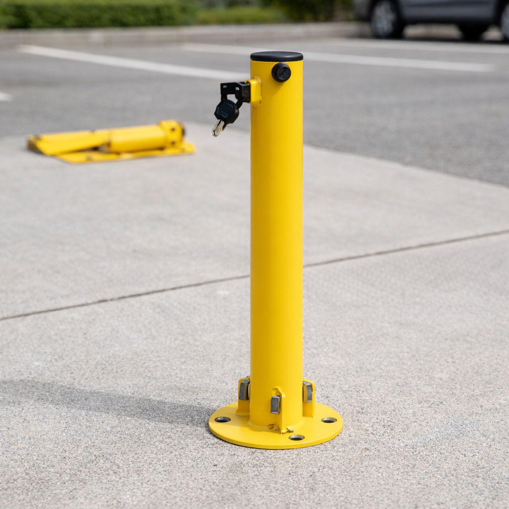Folding Parking Bollard – Yellow – 62mm Diameter – Commercial Use