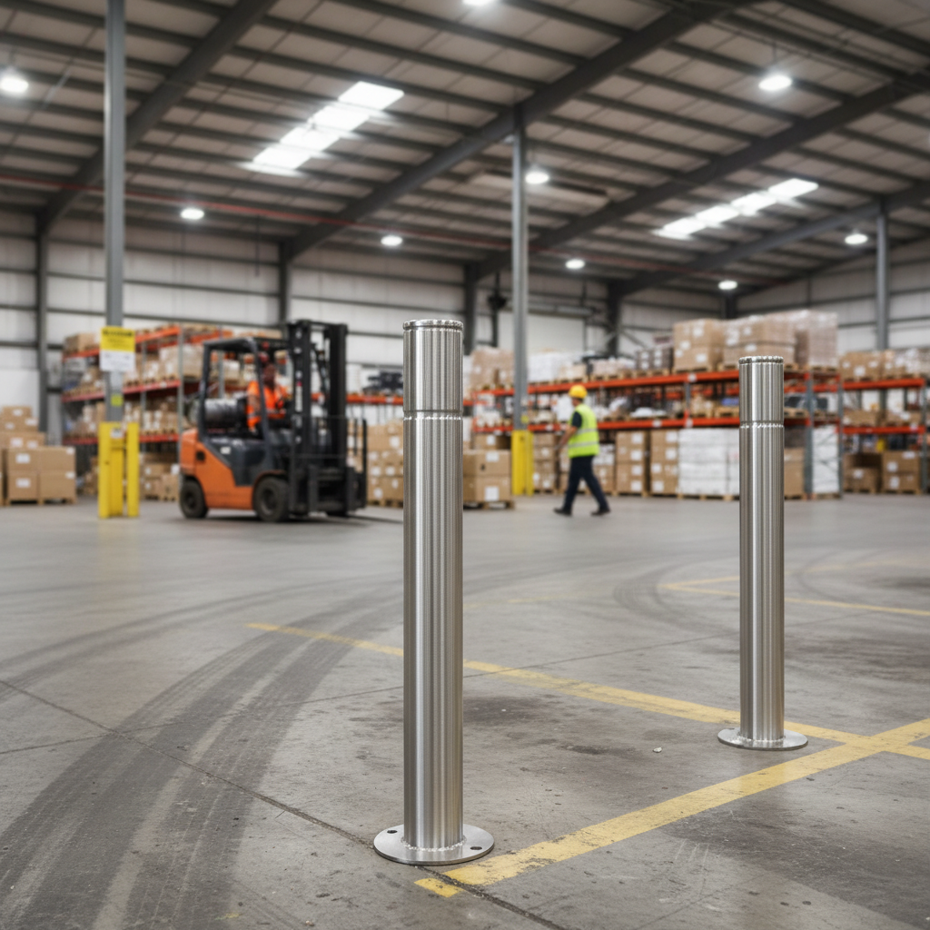 Premium Stainless Steel Bollard Ø 76 mm - Decorative Ring, Corrosion-Resistant Safety Barrier for Traffic Control