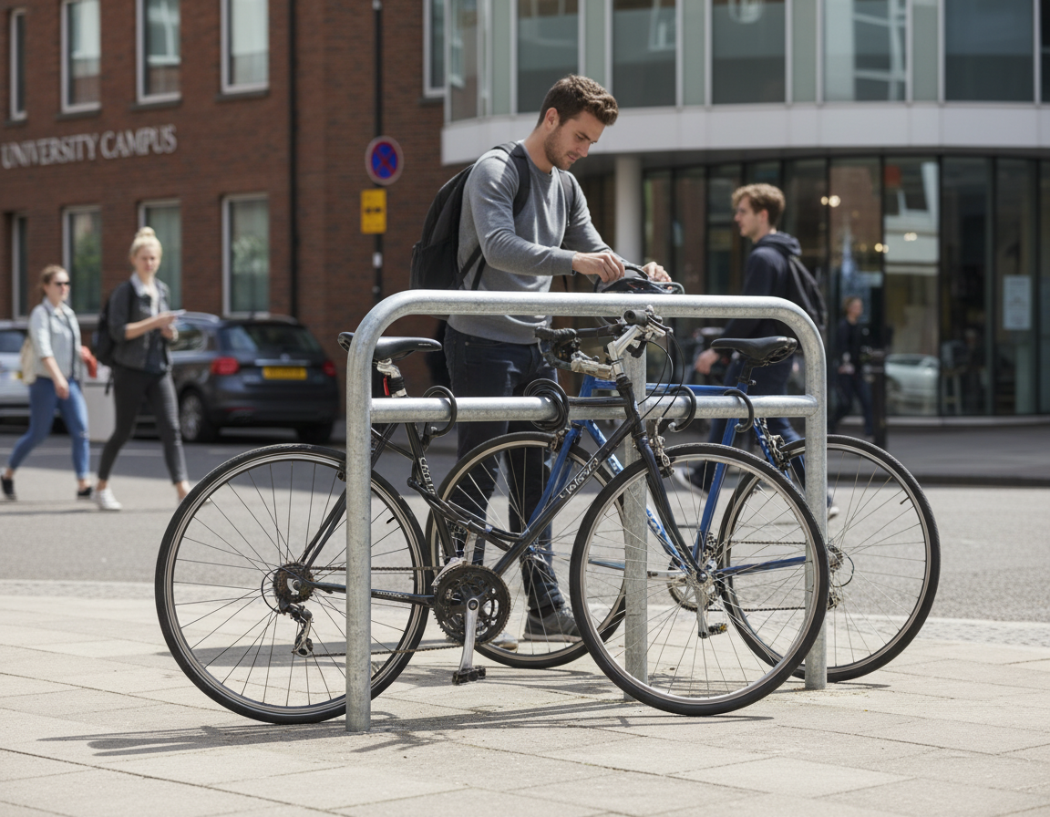 Premium Heavy Duty Reinforced Bike Stand with 50mm Galvanised Steel Construction - Ideal for Secure Locking - Detail View | B
