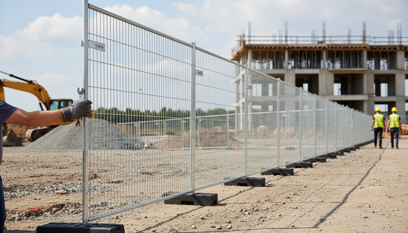 Premium Temporary Fence Standard Reinforced Complete Set 105m with Panels, Bases, Couplers, and Transport Pallet
