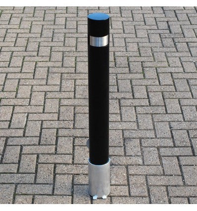 Stylish Heavy-Duty Removable Security Bollard – 770 mm, Black Powder-Coated with Reflective Stainless Steel Strip & Lock