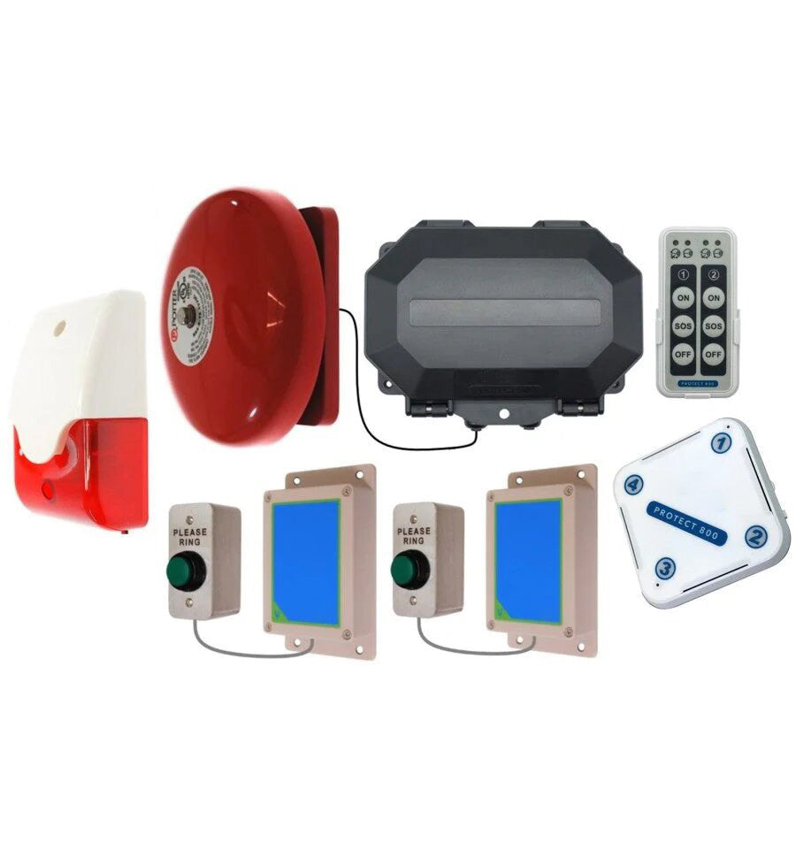 Two Entrance Wireless Commercial Doorbell Kit Loud Bell, Siren & Indoor Chime Receiver