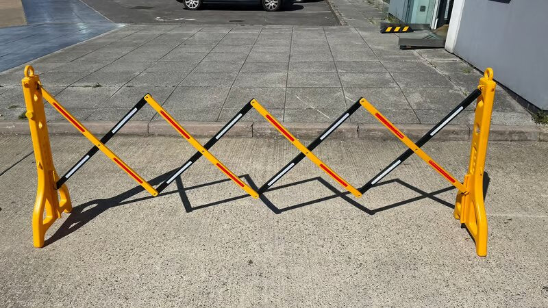 High-Visibility Expandable Plastic Safety Barrier | Yellow & Black with Reflective Strips