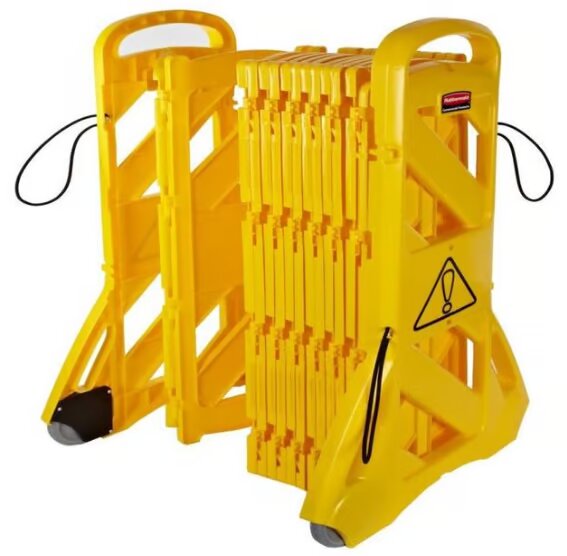 Rubbermaid 13 ft Portable Mobile Safety Barrier – Lightweight, Foldable, Yellow