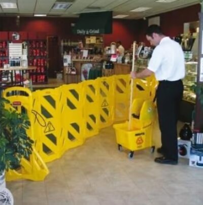 Rubbermaid 13 ft Portable Mobile Safety Barrier – Lightweight, Foldable, Yellow