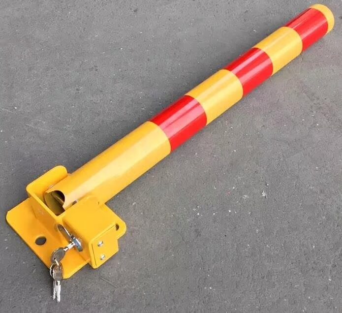 Compact Folding Parking Post – 600 mm Height | High-Visibility Yellow with Reflective Strips | Secure with Keys