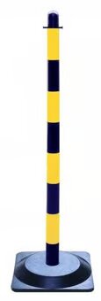 High-Visibility Yellow & Black Chain Post — Recycled Rubber Base | Stable, Eco-Friendly Boundary Bollard