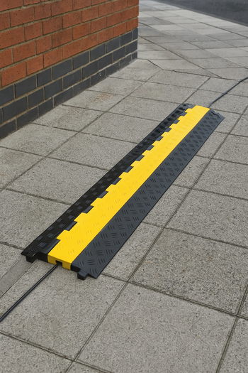 Heavy-Duty 2-Channel Pedestrian Cable Protector – Outdoor & Indoor Floor Cable Cover Ramp for Safety, Events, and Worksites