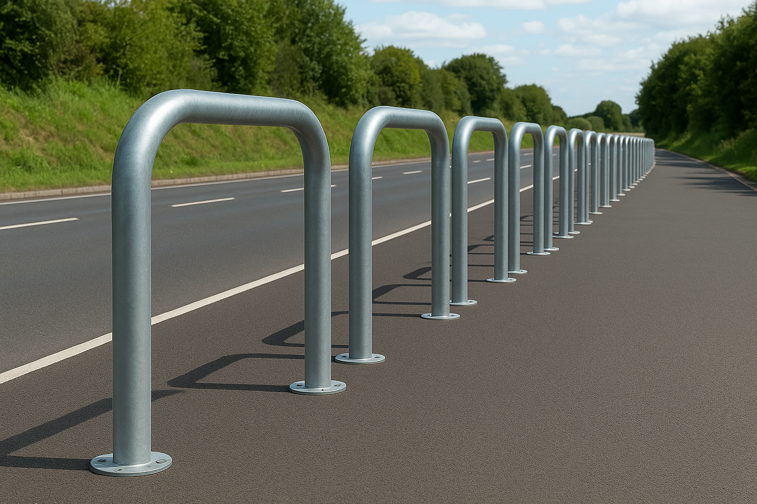 76mm Galvanised Hooped Perimeter Barrier – Car Park & Site Security (Concrete-In & Bolt-Down Options)