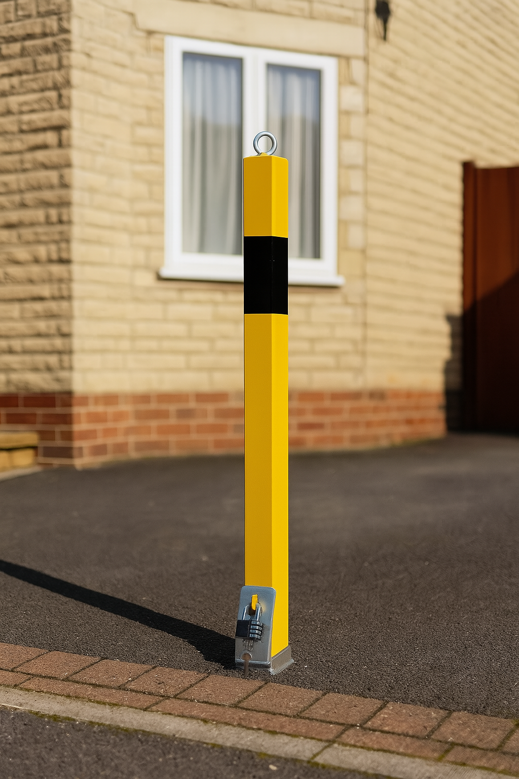Heavy-Duty Removable Yellow Parking Post with Lockable Eyelet – Anti-Theft Security Bollard