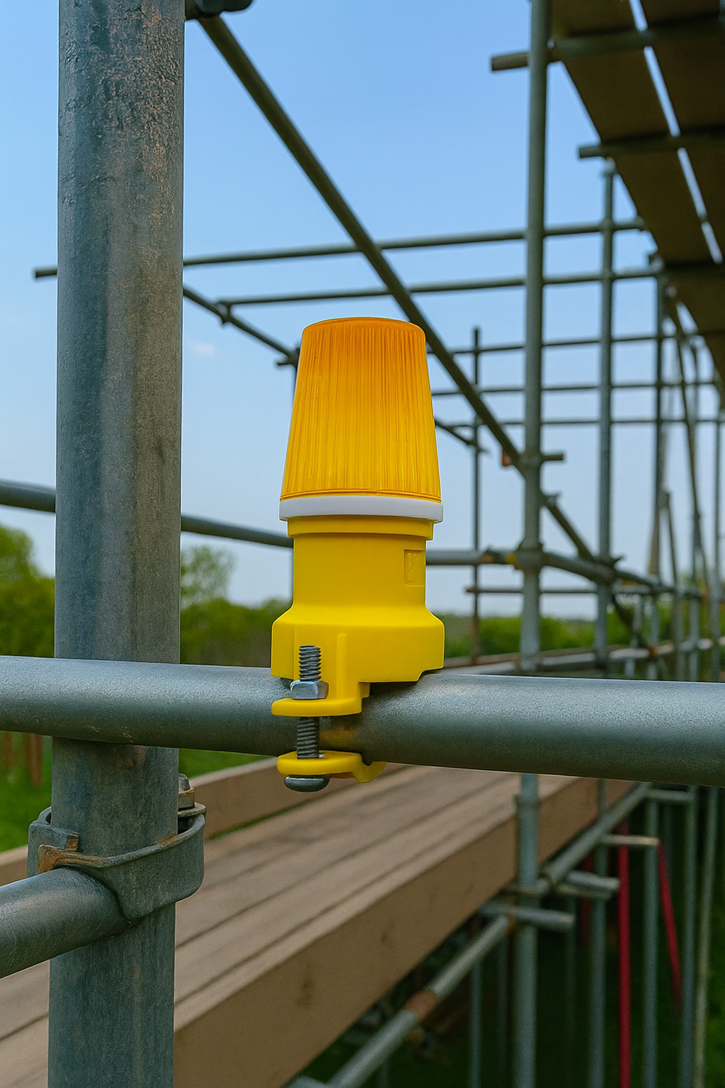 Heavy-Duty LED Site Safety Lamp – Vertical Mount | Amber Lens | Flashing or Steady Mode | Impact-Resistant | IP54 Weatherproof