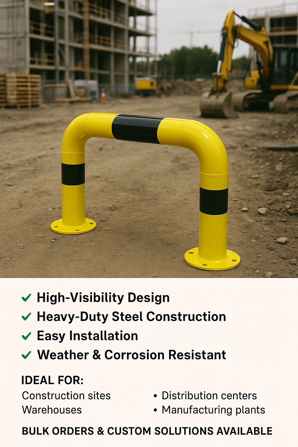 101mm Heavy-Duty Hoop Barrier – Black & Yellow Industrial Safety Guard for Warehouse, Traffic & Equipment Protection