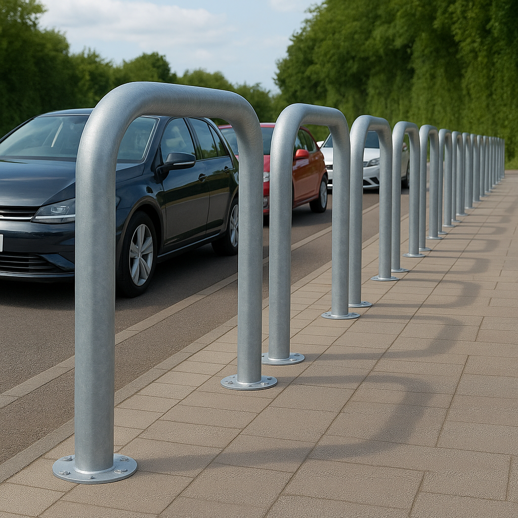 76mm Galvanised Hooped Perimeter Barrier – Car Park & Site Security (Concrete-In & Bolt-Down Options)