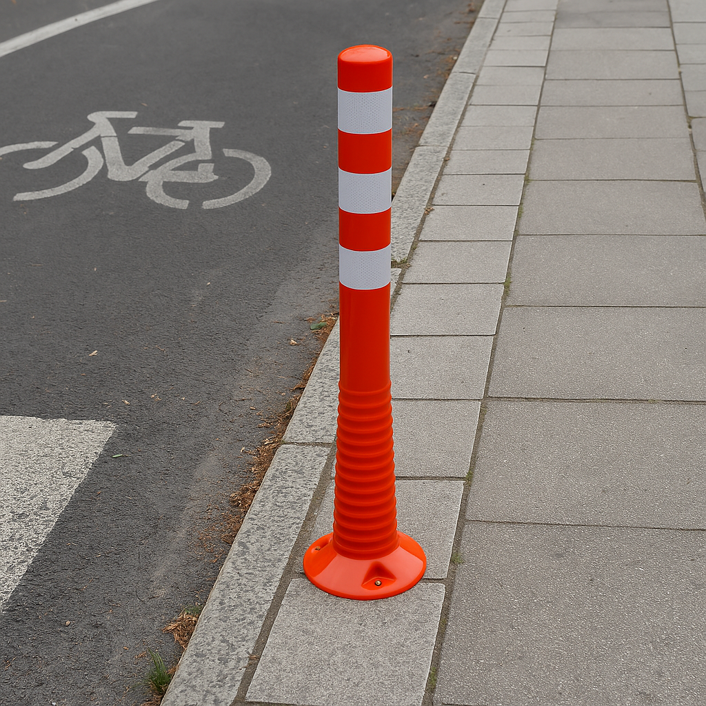 Red & White Flexible Traffic Post – High-Visibility Safety Bollard