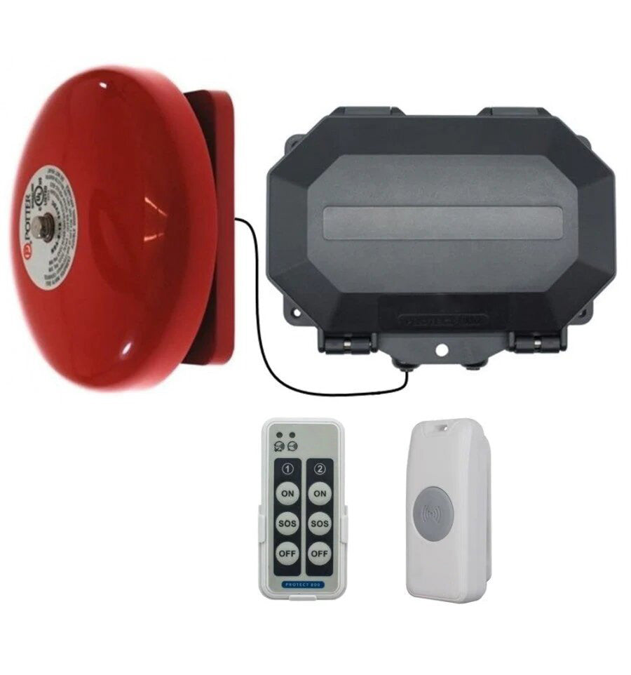 Wireless Commercial Bell System – 800 m Range Push-Button Kit with Loud 85 dB Alarm & Adjustable Duration (1 s → Latched)