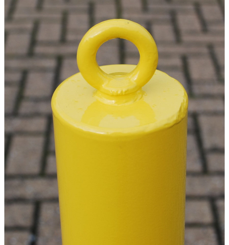 76mm Heavy-Duty Yellow Steel Bollard with Eyelet – High-Visibility Fixed Cement In Post for Site Security