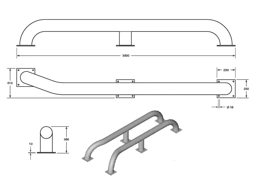 Light Slate Gray Cranked Wheel Guide Pairs (3 Metre)
