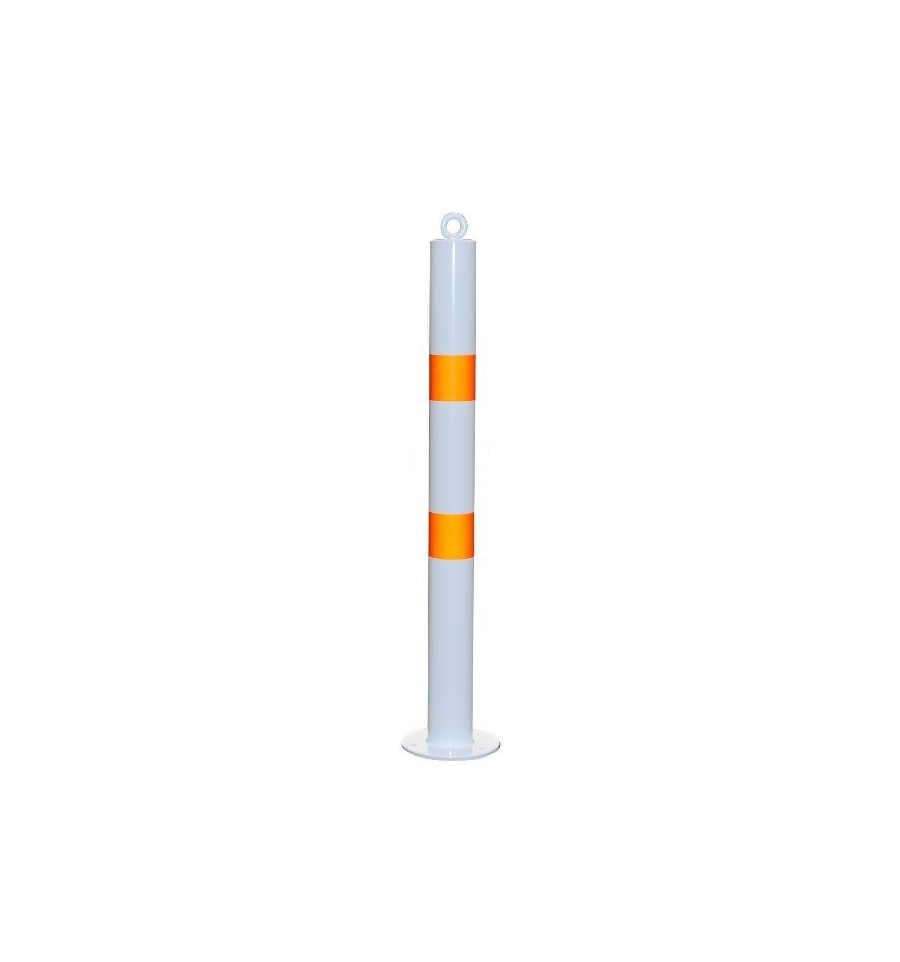 Light Gray 76mm Steel Bolt Down Static Bollard - White & Orange