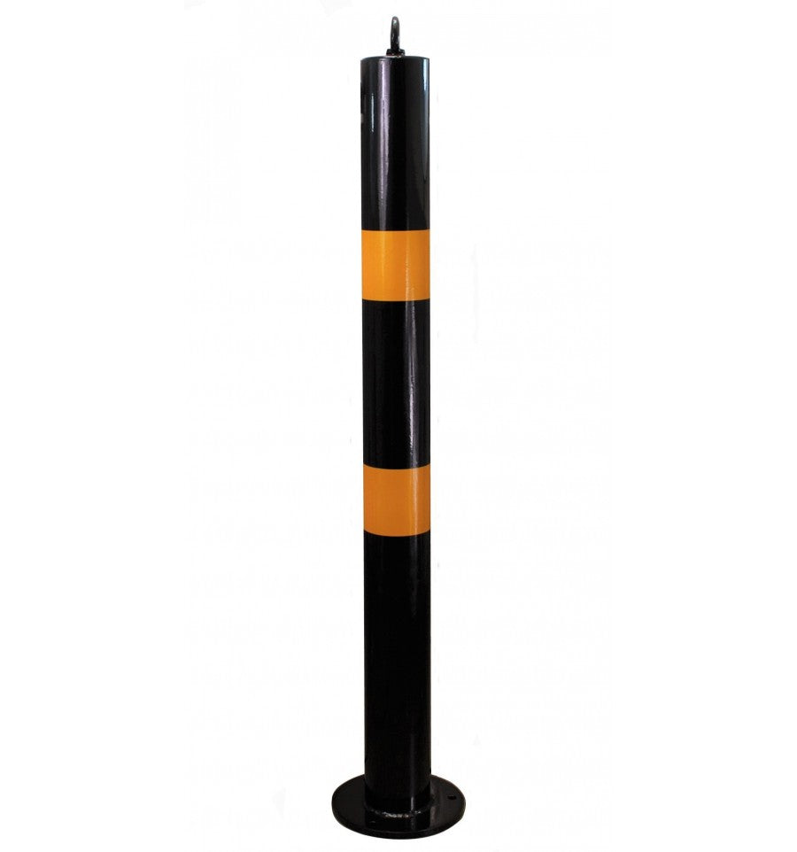Black 76mm Bolt Down Steel Bollard - Black & Yellow