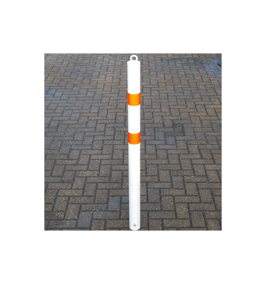 Dim Gray 76mm White & Orange Spigot Steel Bollard & Eyelet
