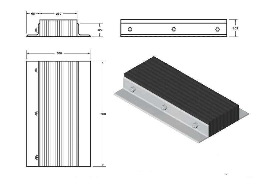 Heavy-Duty Poly Laminated Rubber Dock Bumper – 600x380x105 mm | Impact-Resistant Loading Bay Protection