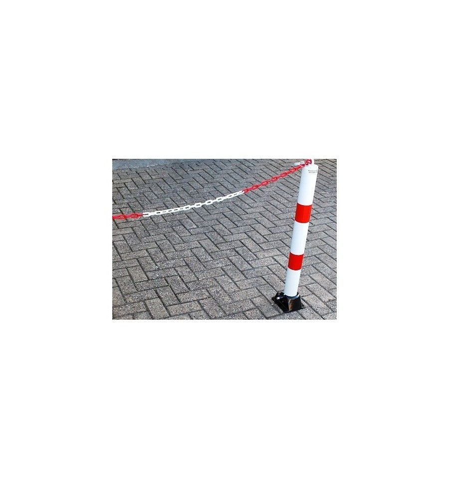 Light Slate Gray Red & White Medium Sized Fold Down Parking Post & Chain