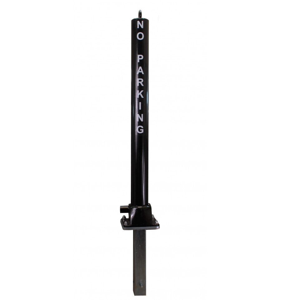 Black Black Fold Down Parking Post - No Parking Logo, Integral Lock & Chain Eyelet