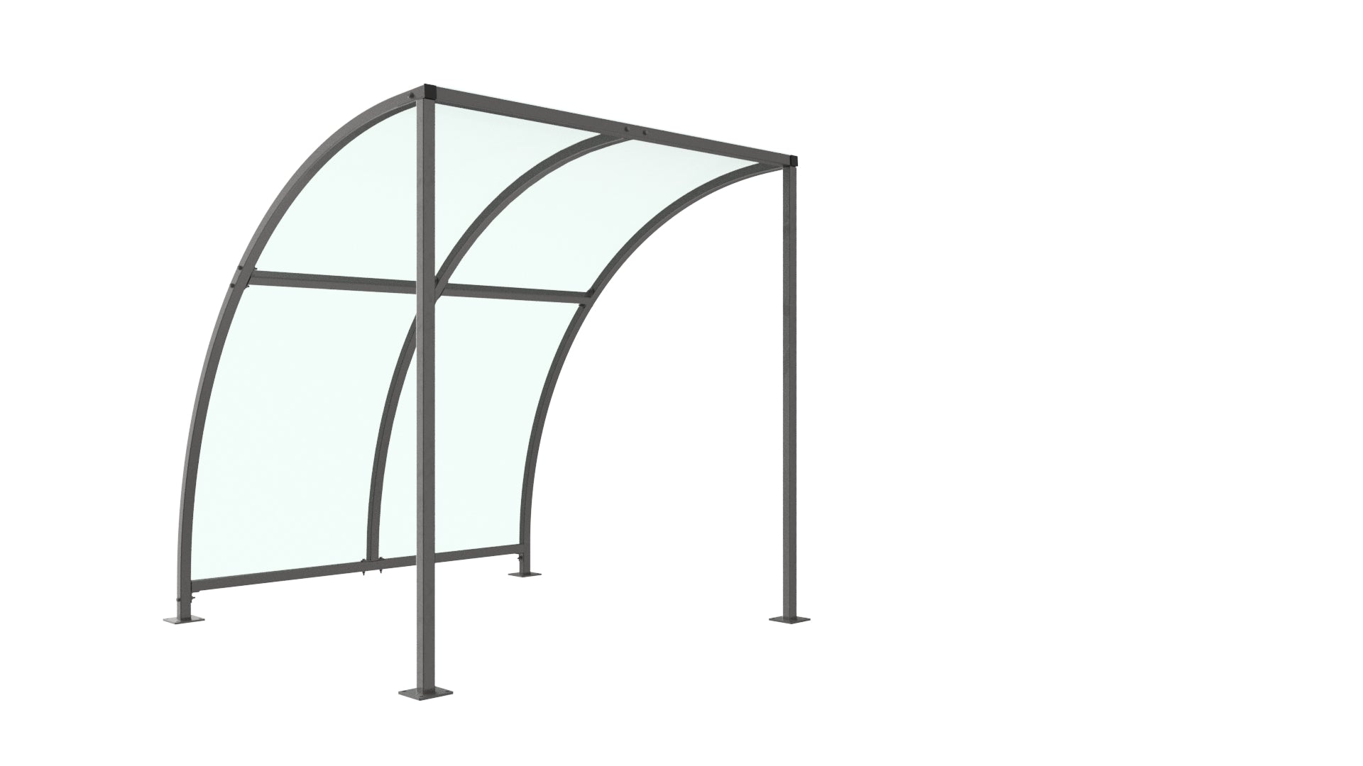 Stratford Cycle Shelter with End Panels – Modular Galvanised Steel Frame, UV-Protected Curved PETG Roof (1m–5m)