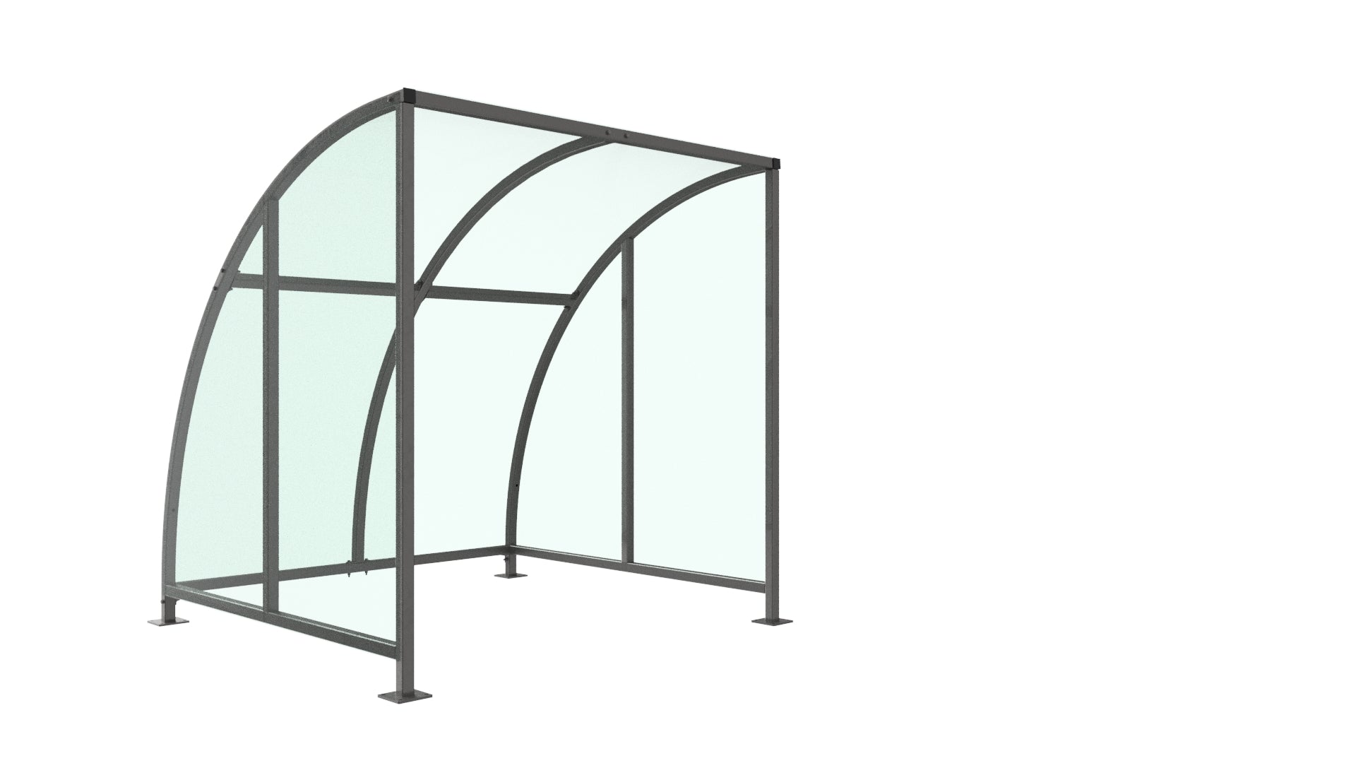 Stratford Cycle Shelter with End Panels – Modular Galvanised Steel Frame, UV-Protected Curved PETG Roof (1m–5m)