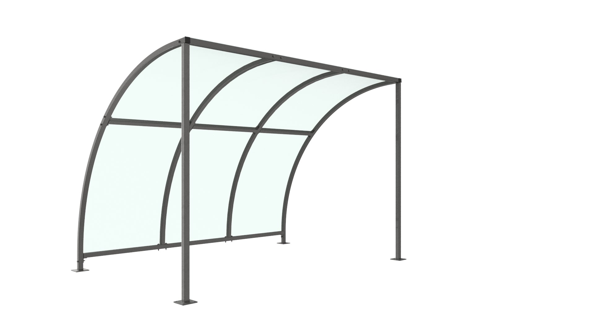 Stratford Cycle Shelter with End Panels – Modular Galvanised Steel Frame, UV-Protected Curved PETG Roof (1m–5m)