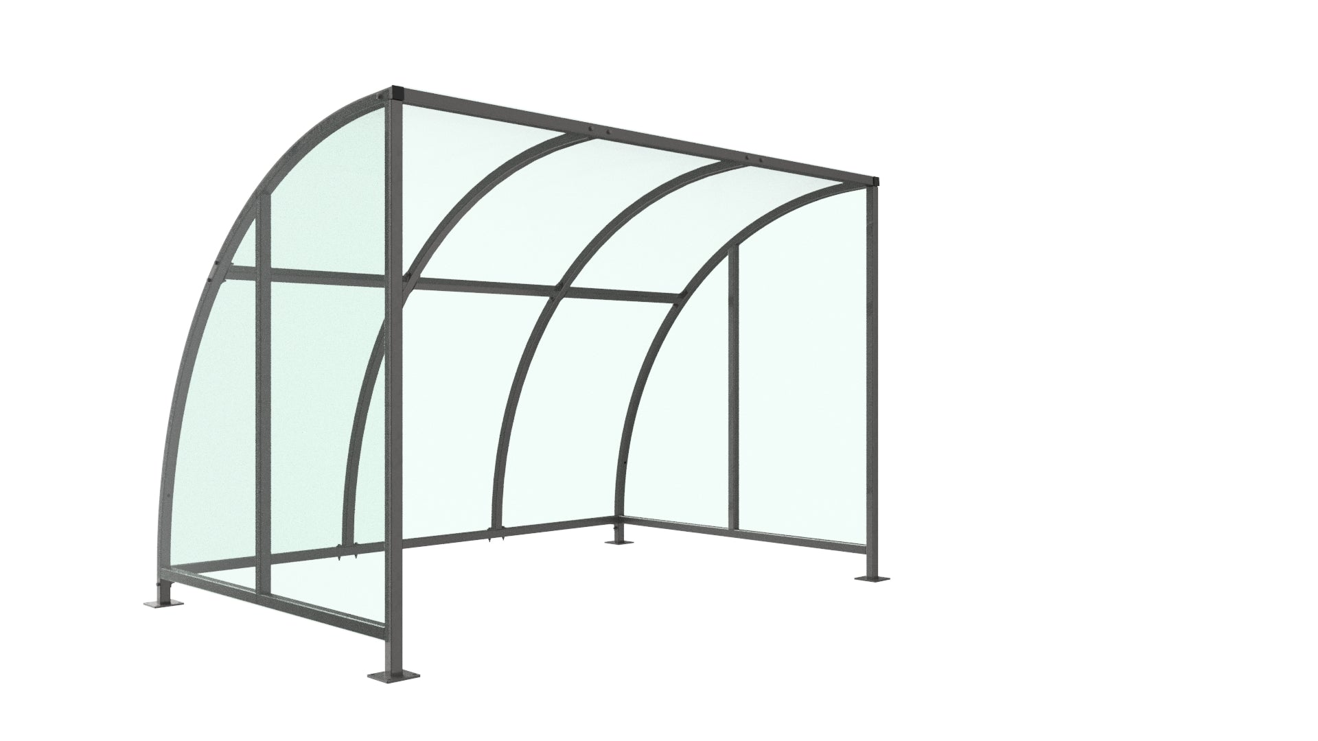 Stratford Cycle Shelter with End Panels – Modular Galvanised Steel Frame, UV-Protected Curved PETG Roof (1m–5m)