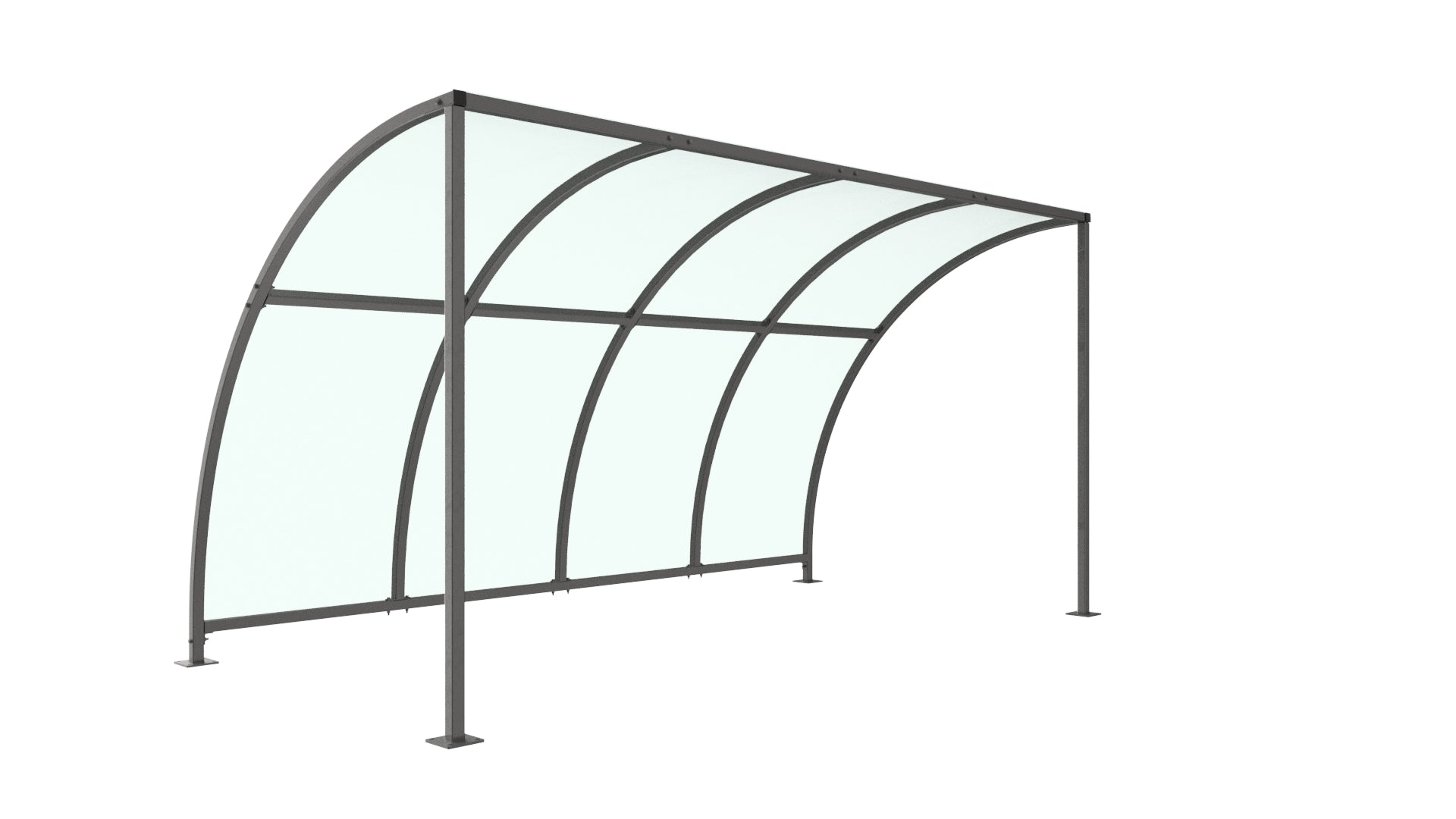 Stratford Cycle Shelter with End Panels – Modular Galvanised Steel Frame, UV-Protected Curved PETG Roof (1m–5m)