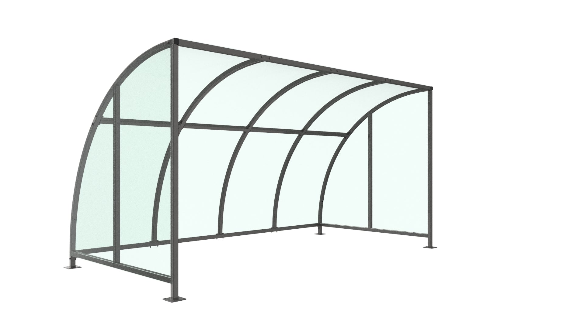 Stratford Cycle Shelter with End Panels – Modular Galvanised Steel Frame, UV-Protected Curved PETG Roof (1m–5m)