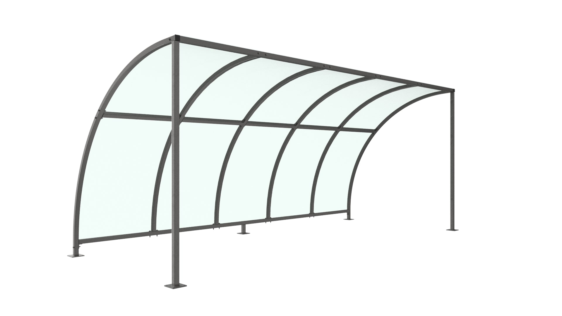 Stratford Cycle Shelter with End Panels – Modular Galvanised Steel Frame, UV-Protected Curved PETG Roof (1m–5m)