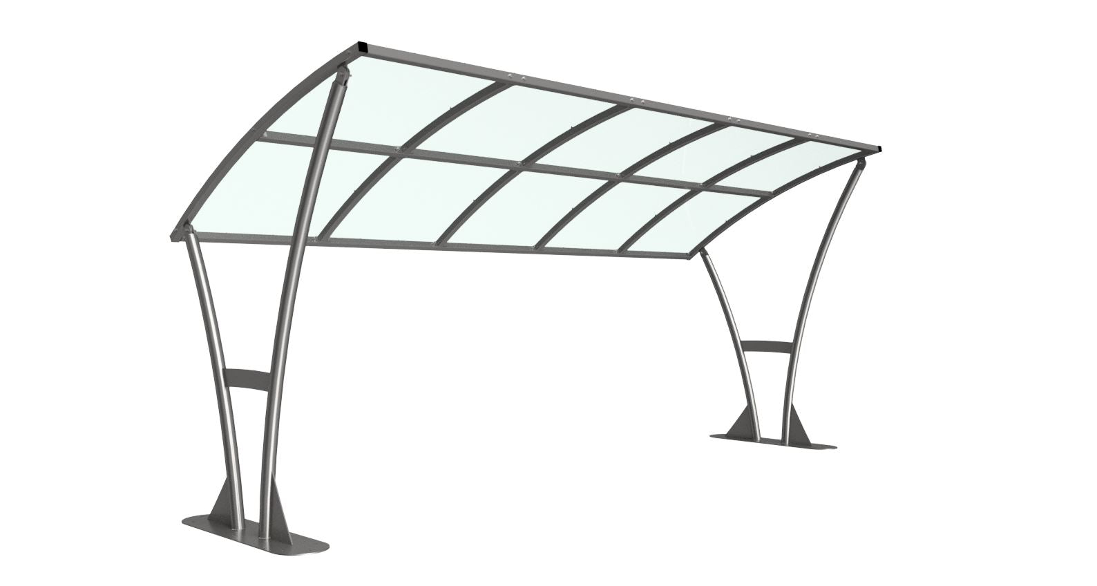 Newton Cycle Shelter – Heavy-Duty Galvanised Steel Frame with Clear PETG Curved Roof (Modular Open-Sided Design, 2m–5m + Extension Bays)