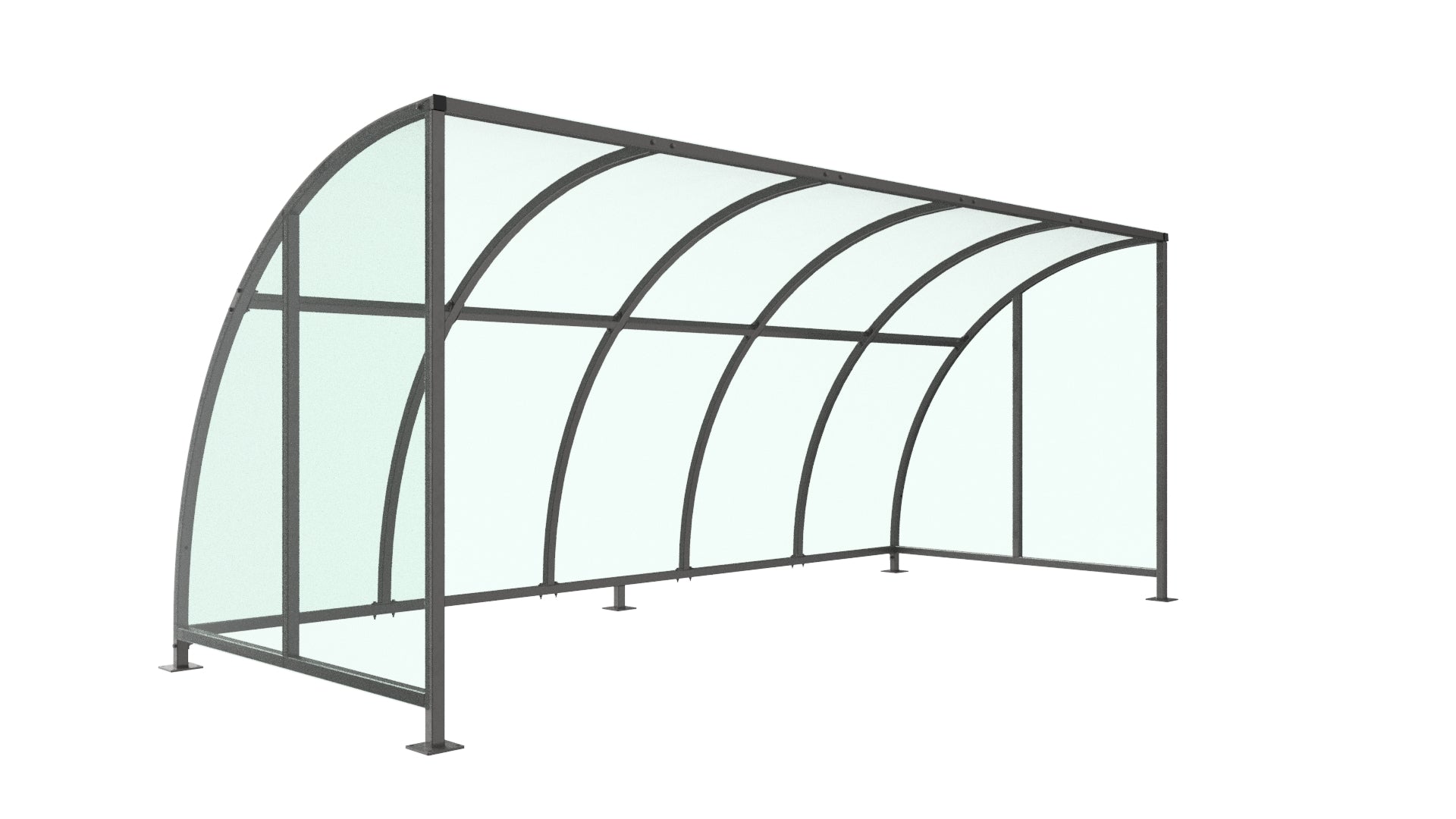 Stratford Cycle Shelter with End Panels – Modular Galvanised Steel Frame, UV-Protected Curved PETG Roof (1m–5m)