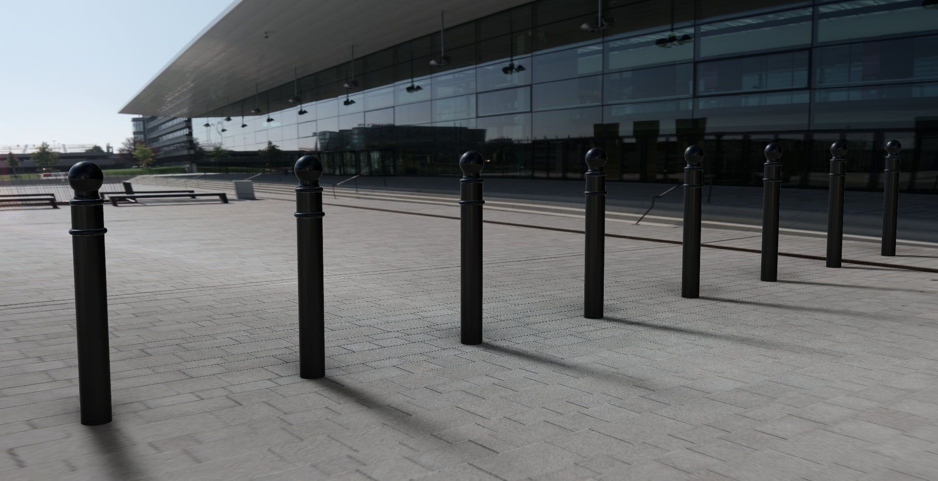 Ornamental Steel Bollard – 1000mm Above Ground | Sphere Top Anti-Ram Security Post for Driveways, Retail Entrances & Public Spaces
