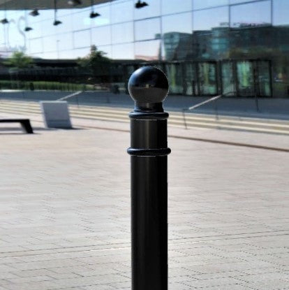 Ornamental Steel Bollard – 1000mm Above Ground | Sphere Top Anti-Ram Security Post for Driveways, Retail Entrances & Public Spaces
