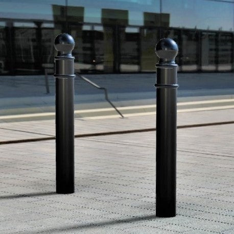 Ornamental Steel Bollard – 1000mm Above Ground | Sphere Top Anti-Ram Security Post for Driveways, Retail Entrances & Public Spaces