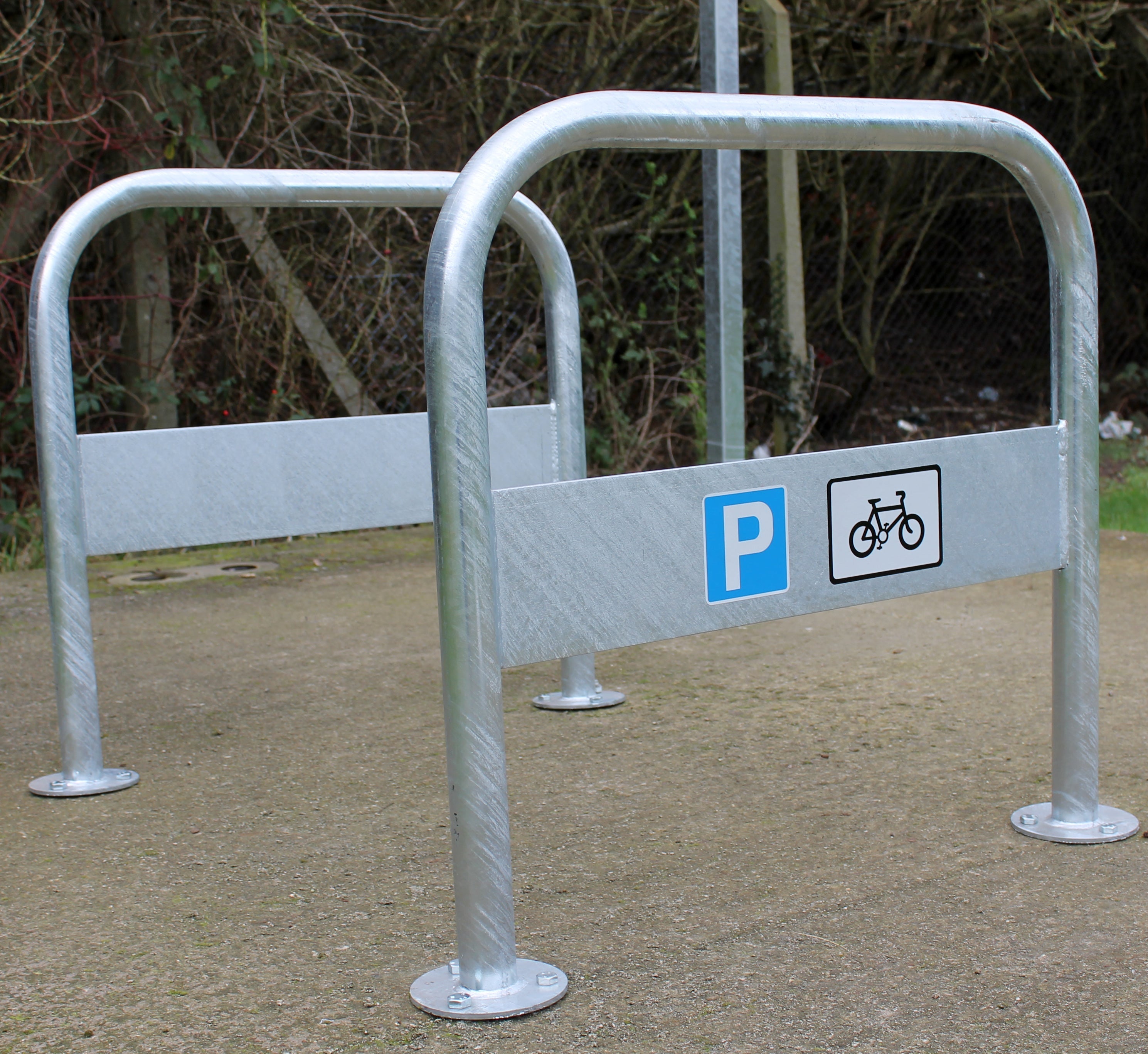Hillform 48mm Steel Cycle Stand with Integrated Sign – Secure 2 Bikes – Galvanised, Flanged or Ragged Options