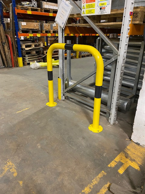 90mm Heavy-Duty Steel Hoop Barrier – Black & Yellow U-Shaped Bollard for Car Parks, Warehouses & Traffic Protection