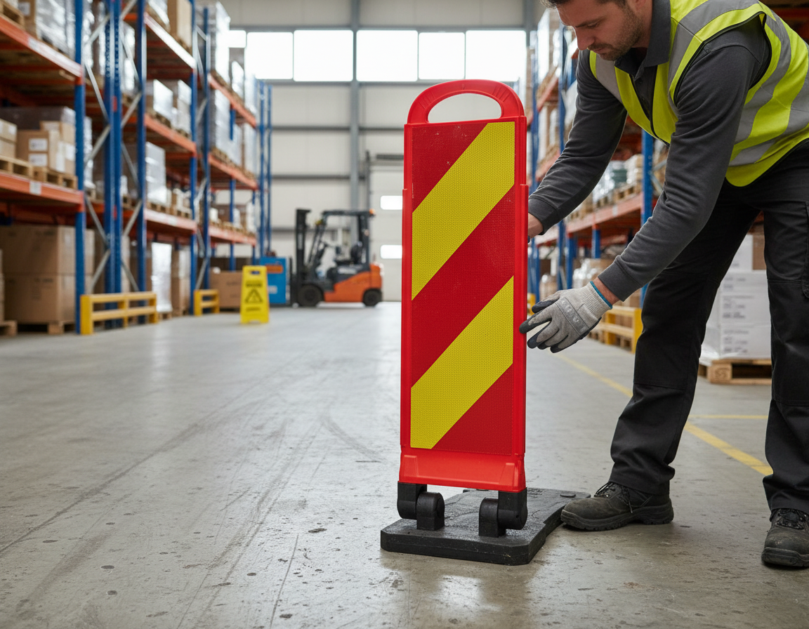Premium Double-Sided Reflective Side Marking Screen with Base Plate - Lightweight and Foldable Design for Safety