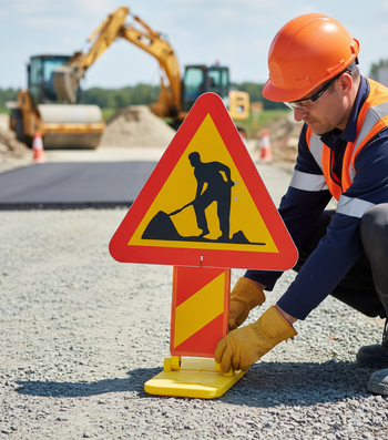 Premium Road Work Sign Holder with A20 Warning Sign and Marking Screen - Durable and Heavy-Duty for Safety
