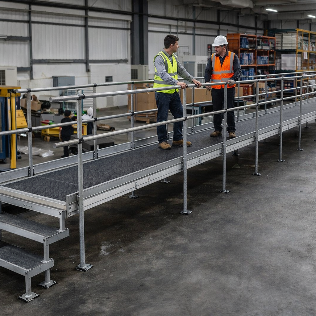 Modular Ramp Kit with Platform – 1500mm x 10400mm – Double Height Handrails – Wheelchair Access