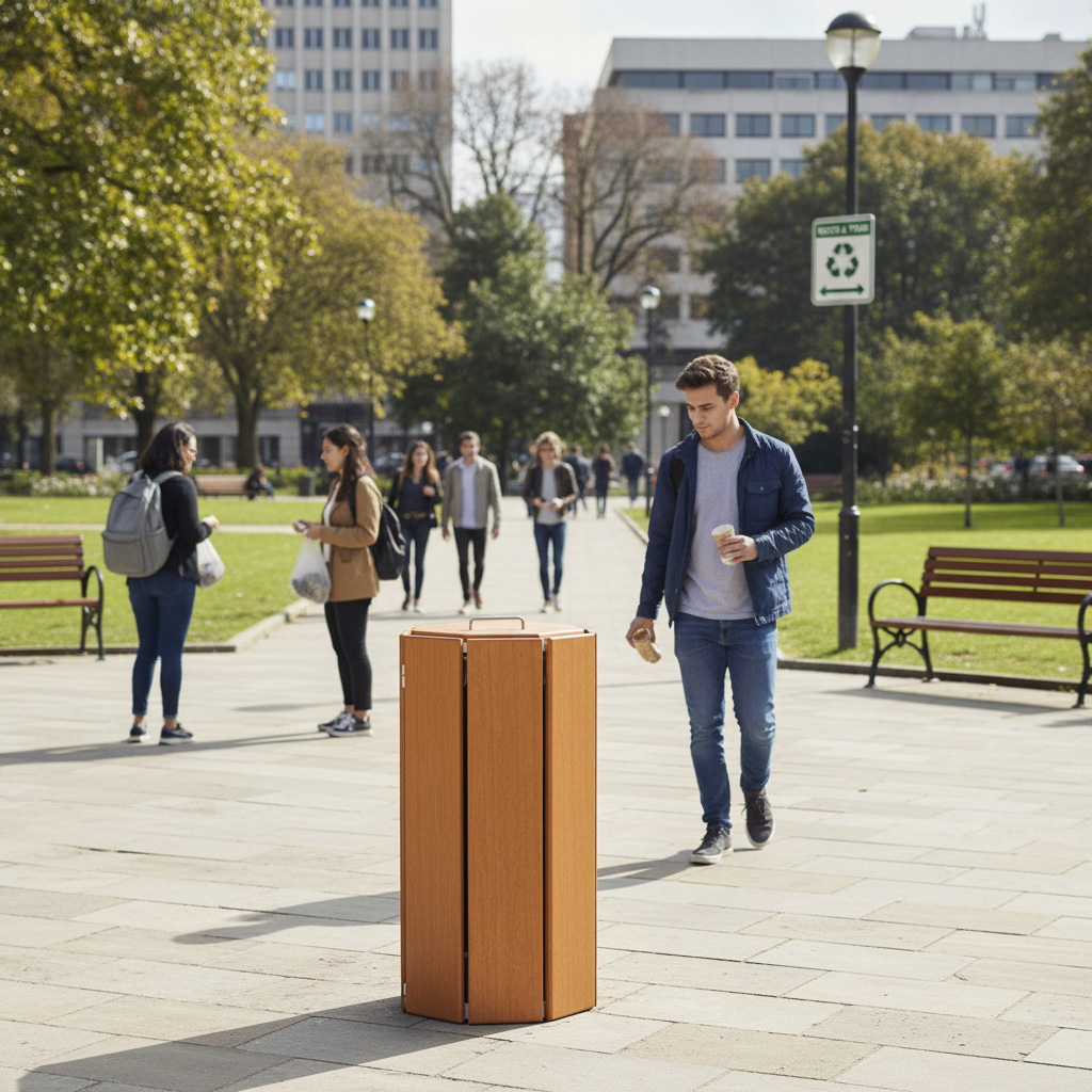 Premium Octagonal Litter Bin 100L - Durable Wood Design with Galvanized Steel Structure | Barriers Co