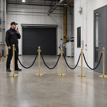 Brass Rope Barrier Set with Black Ropes for Event Management (Pack of 6)