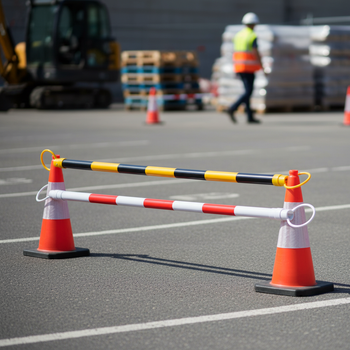 Premium Retractable Traffic Cone Bar Barrier - Lightweight, Durable, and Easily Adjustable for Work Area Demarcation in Red and White or Black and Yellow