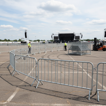 Professional Heavy Duty Crowd Control Barrier Package with Stacking Frame for Stage Events - 23m Length, Steel Construction