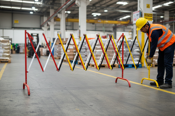 Premium Expanding Barrier with Feet - 2.5m Length for Fast Securing of Danger Spots, Red Signal Color, Space-Saving Storage