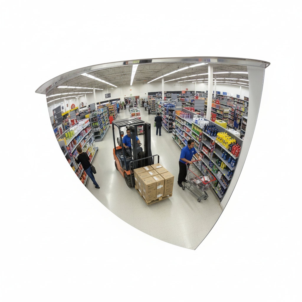 Premium 90 Degree Indoor Observation Mirror for Safety and Supervision in Corners and Passageways - Detail View | Barriers Co
